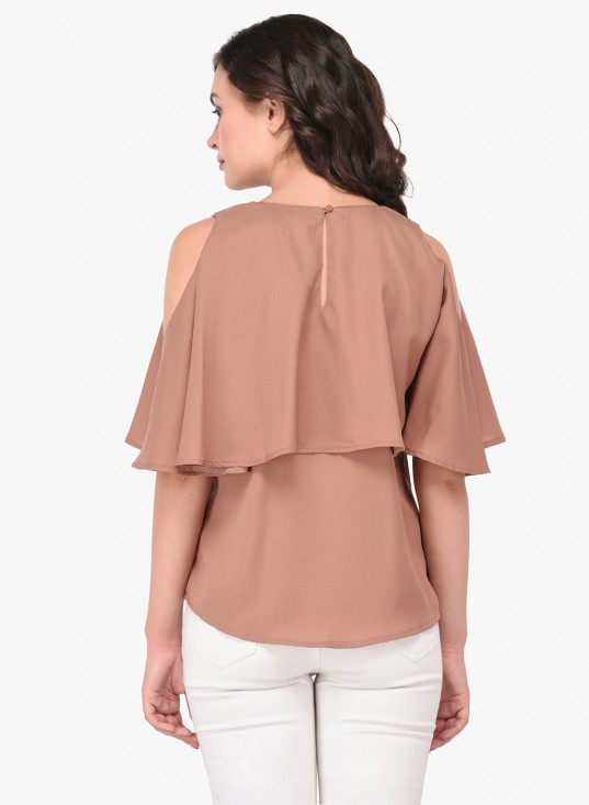 Layered Cold Shoulder Top With Embroidered Motif