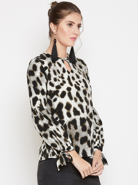 Animal Printed Knotted Sleeves Top