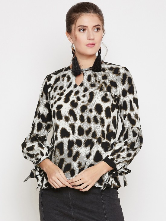Animal Printed Knotted Sleeves Top