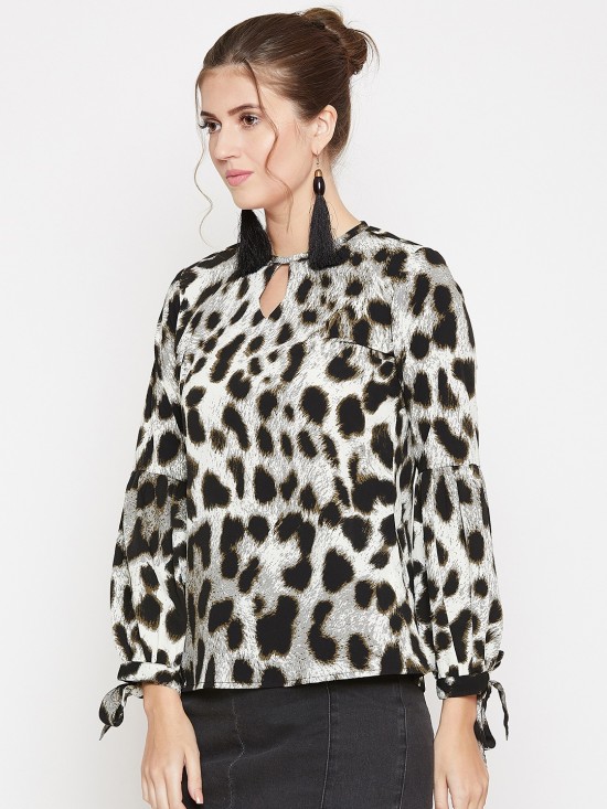 Animal Printed Knotted Sleeves Top