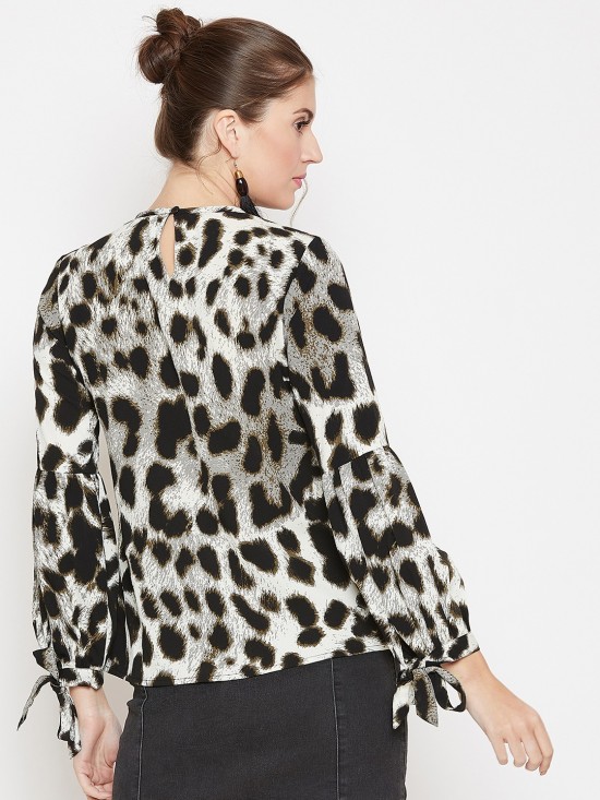 Animal Printed Knotted Sleeves Top