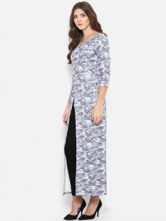 Camouflage printed long line top