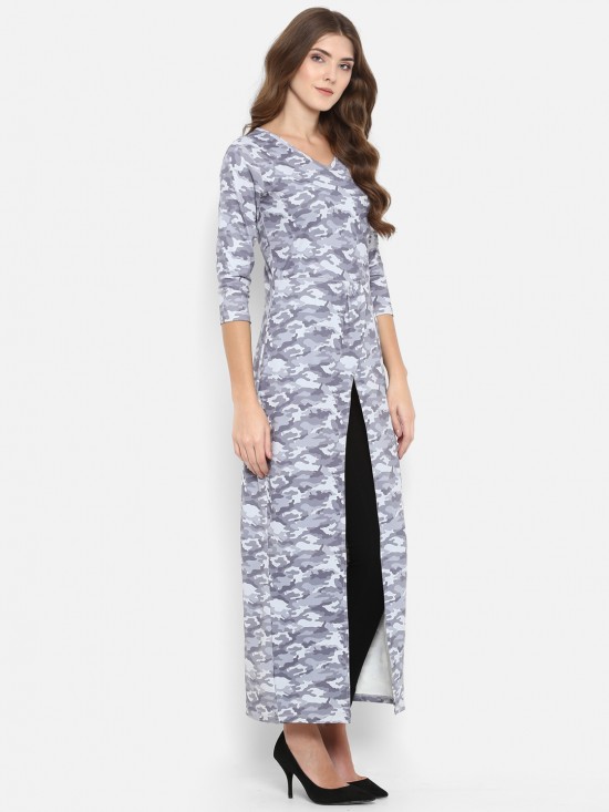 Camouflage printed long line top