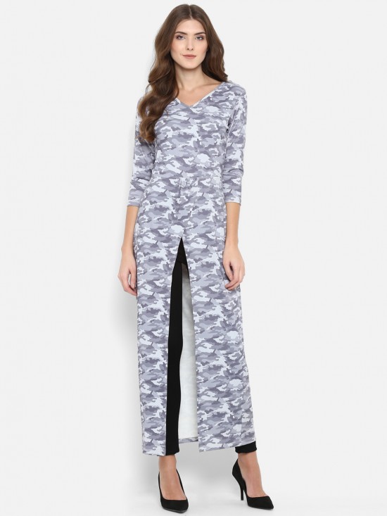 Camouflage printed long line top