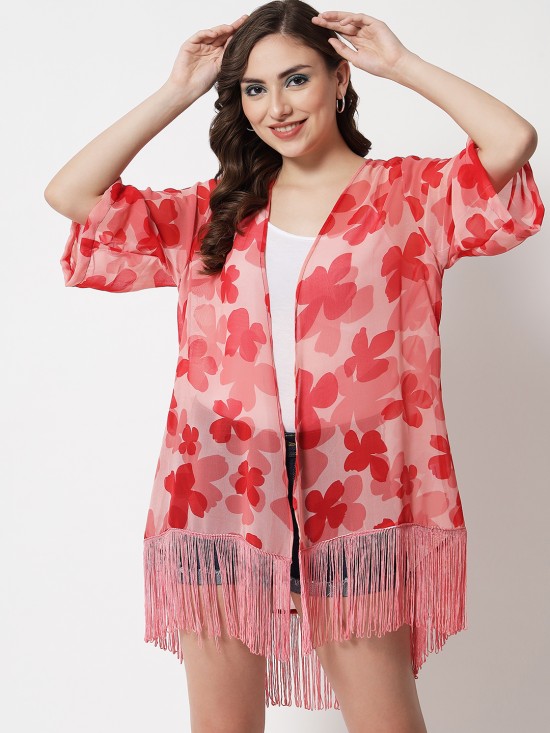 Floral Printed fringe Kimono