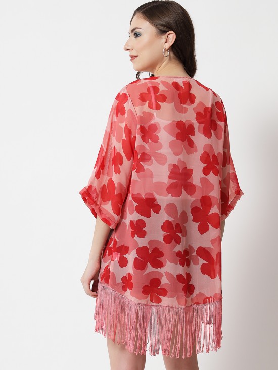 Floral Printed fringe Kimono