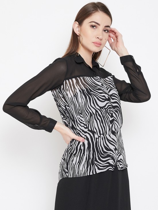 Zebra stripes printed yoke style shirt