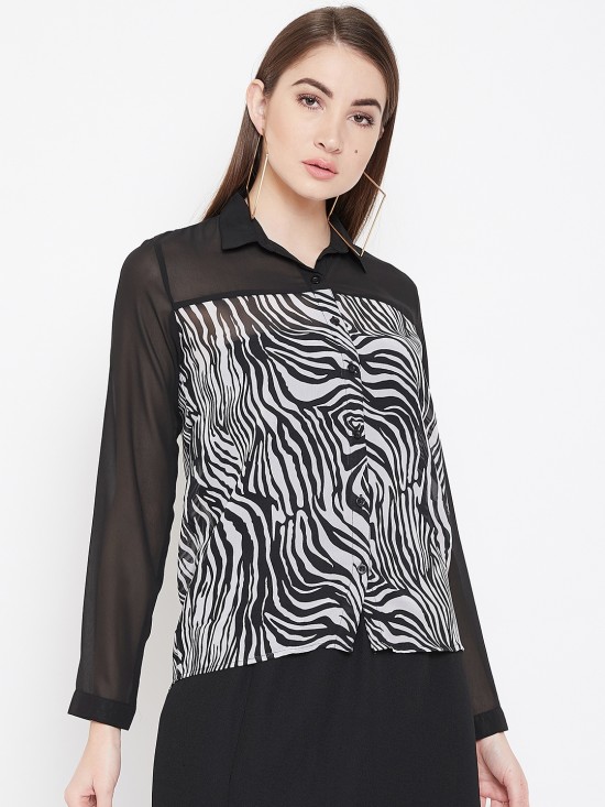 Zebra stripes printed yoke style shirt