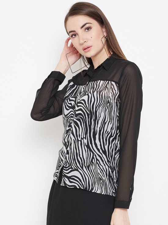 Zebra stripes printed yoke style shirt