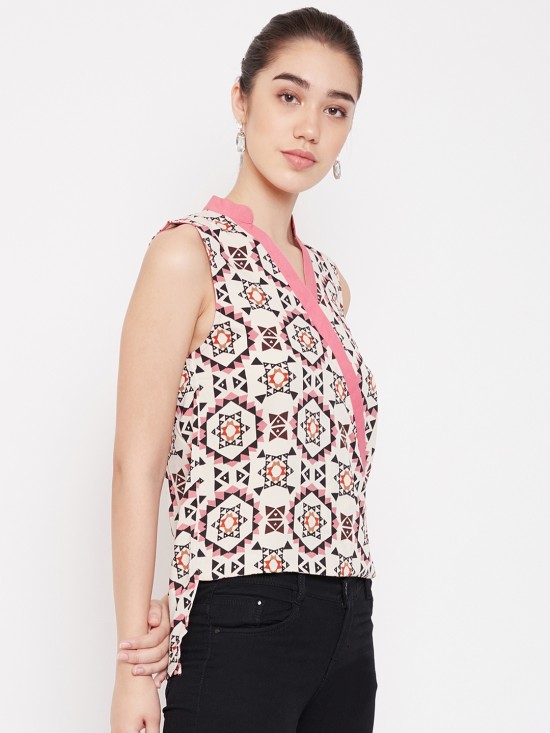 Printed High Low Hem Style Top