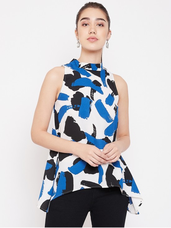Printed Asymmetric Hem Top
