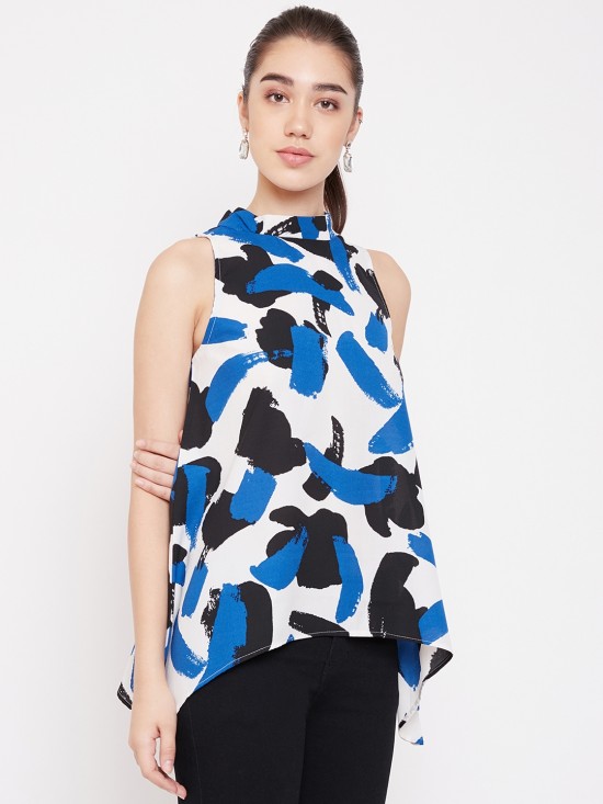 Printed Asymmetric Hem Top