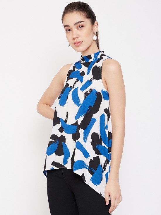 Printed Asymmetric Hem Top