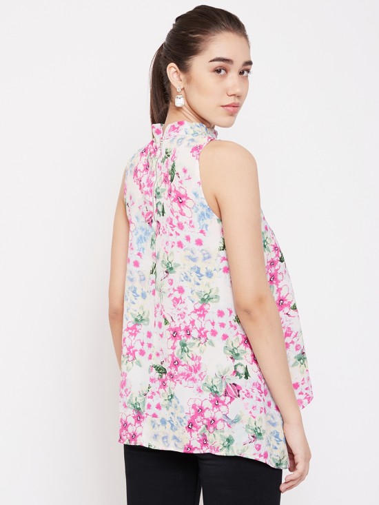 Printed Asymmetric Hem Top