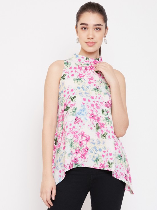 Printed Asymmetric Hem Top
