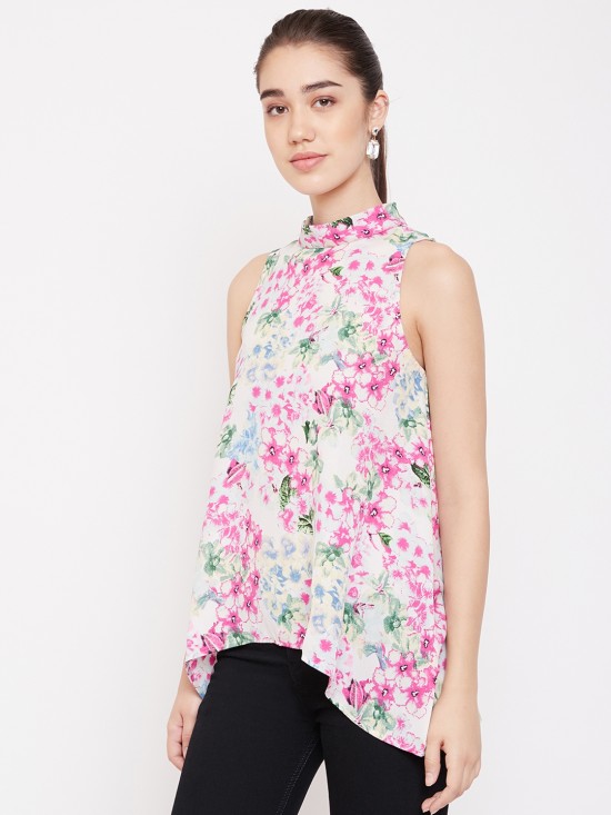 Printed Asymmetric Hem Top