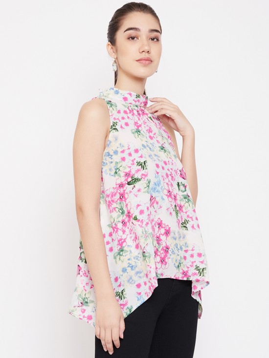 Printed Asymmetric Hem Top