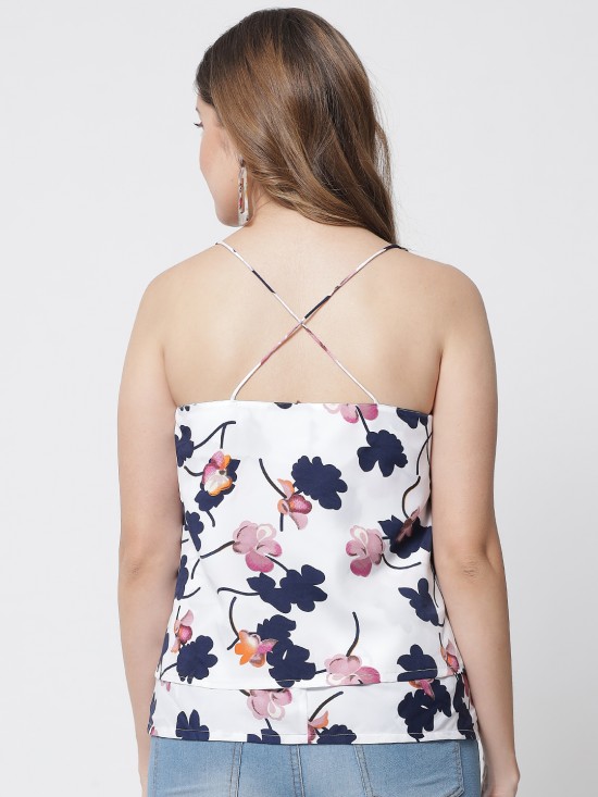 Floral print cross back layered top