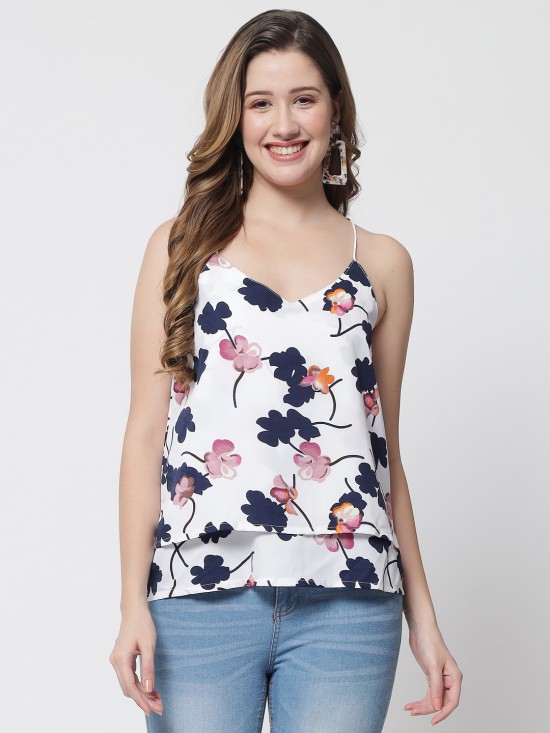 Floral print cross back layered top