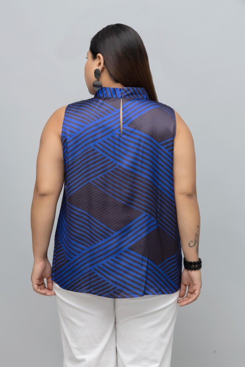 Geometric Print Sleeveless Satin Top