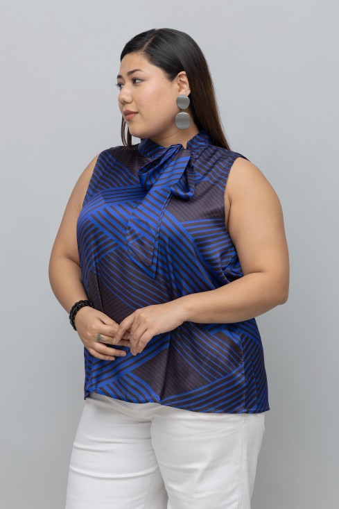 Geometric Print Sleeveless Satin Top