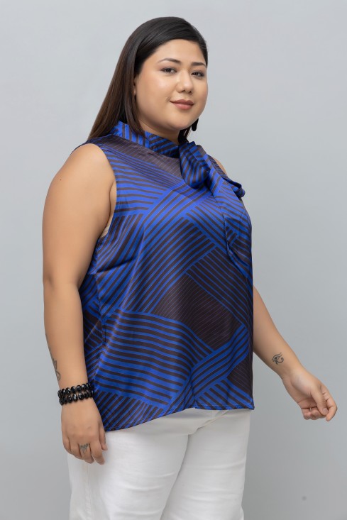 Geometric Print Sleeveless Satin Top
