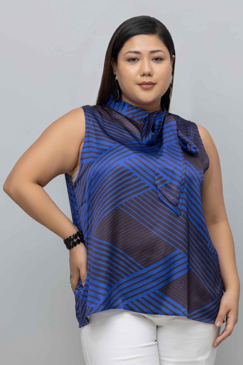 Geometric Print Sleeveless Satin Top
