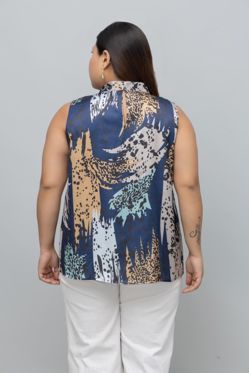 Animal Print Sleeveless Satin Top