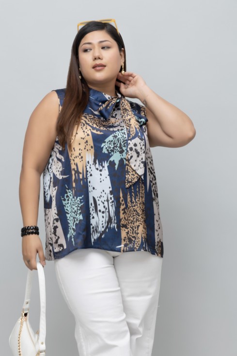 Animal Print Sleeveless Satin Top