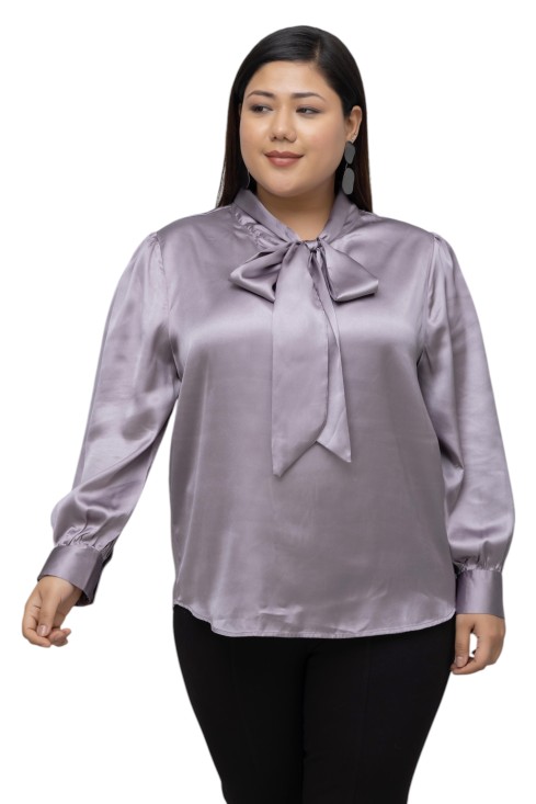 Solid Satin Tie Neck Top