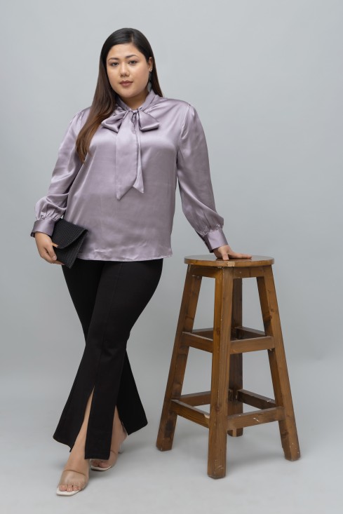 Solid Satin Tie Neck Top