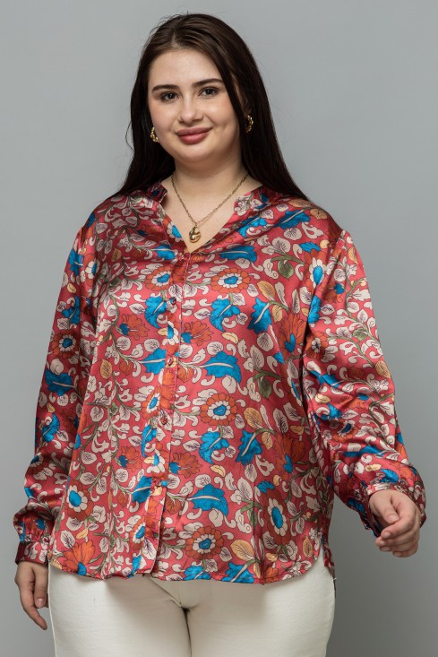 Band Collar Casual Satin Shirt