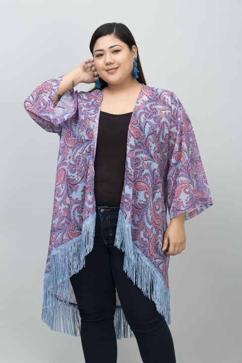 High-Low Casual Printed Kimono