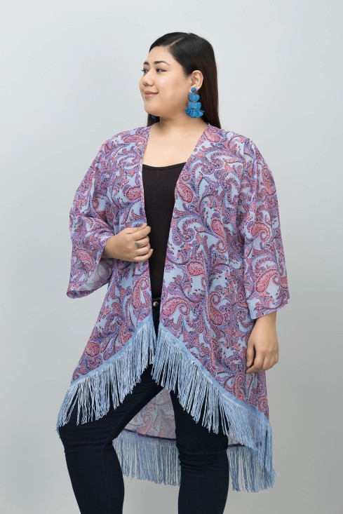 High-Low Casual Printed Kimono