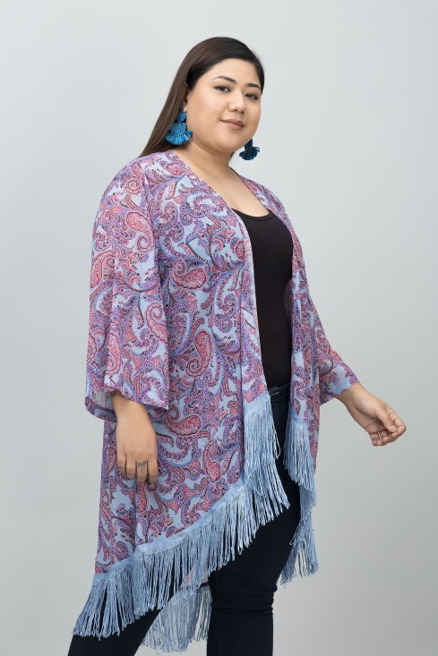 High-Low Casual Printed Kimono