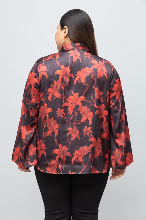 Red Lilly Print Tie Top