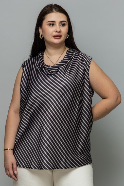 Striped Satin Cowl Neck Top