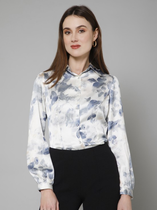 Abstract Casual Satin Shirt