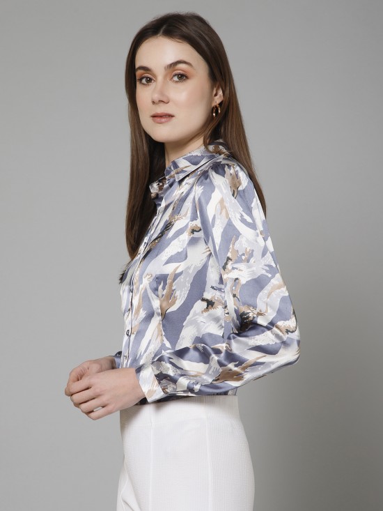 Abstract Casual Satin Shirt