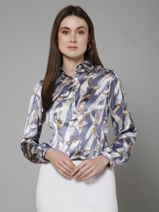 Abstract Casual Satin Shirt