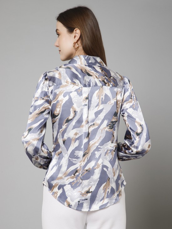 Abstract Casual Satin Shirt