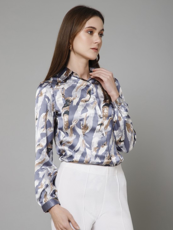 Abstract Casual Satin Shirt