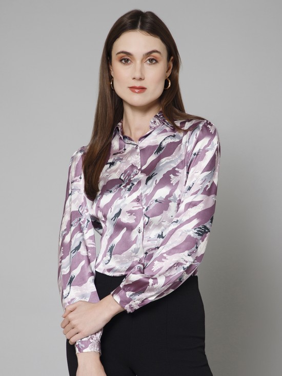 Abstract Casual Satin Shirt