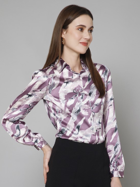 Abstract Casual Satin Shirt