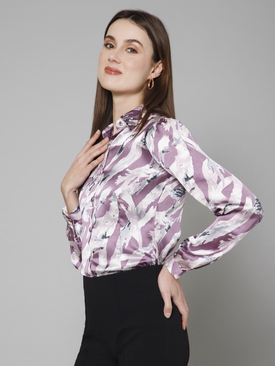 Abstract Casual Satin Shirt