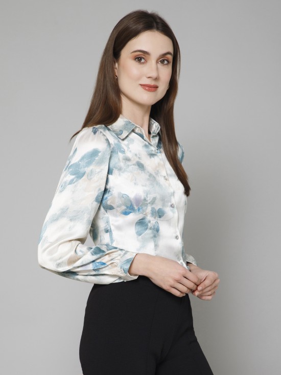 Abstract Casual Satin Shirt