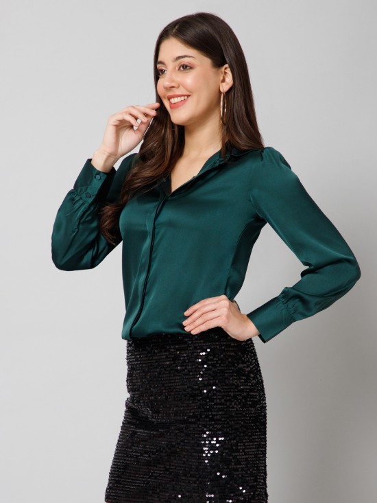 Concealed Placket Satin Shirt