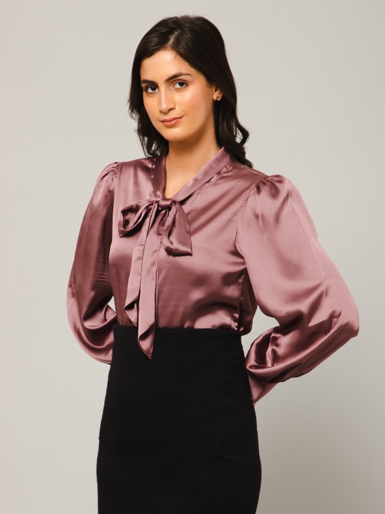 Tie-Up Neck Satin Top