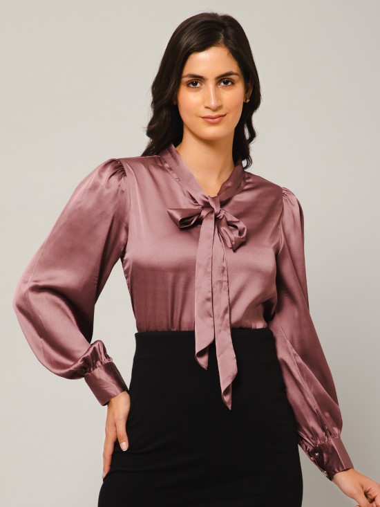 Tie-Up Neck Satin Top