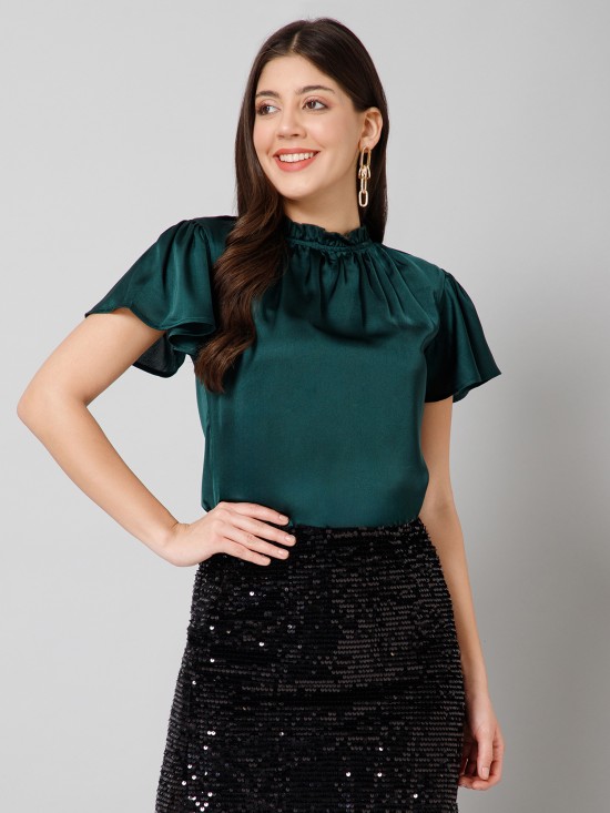 Frilled Neck Satin Top